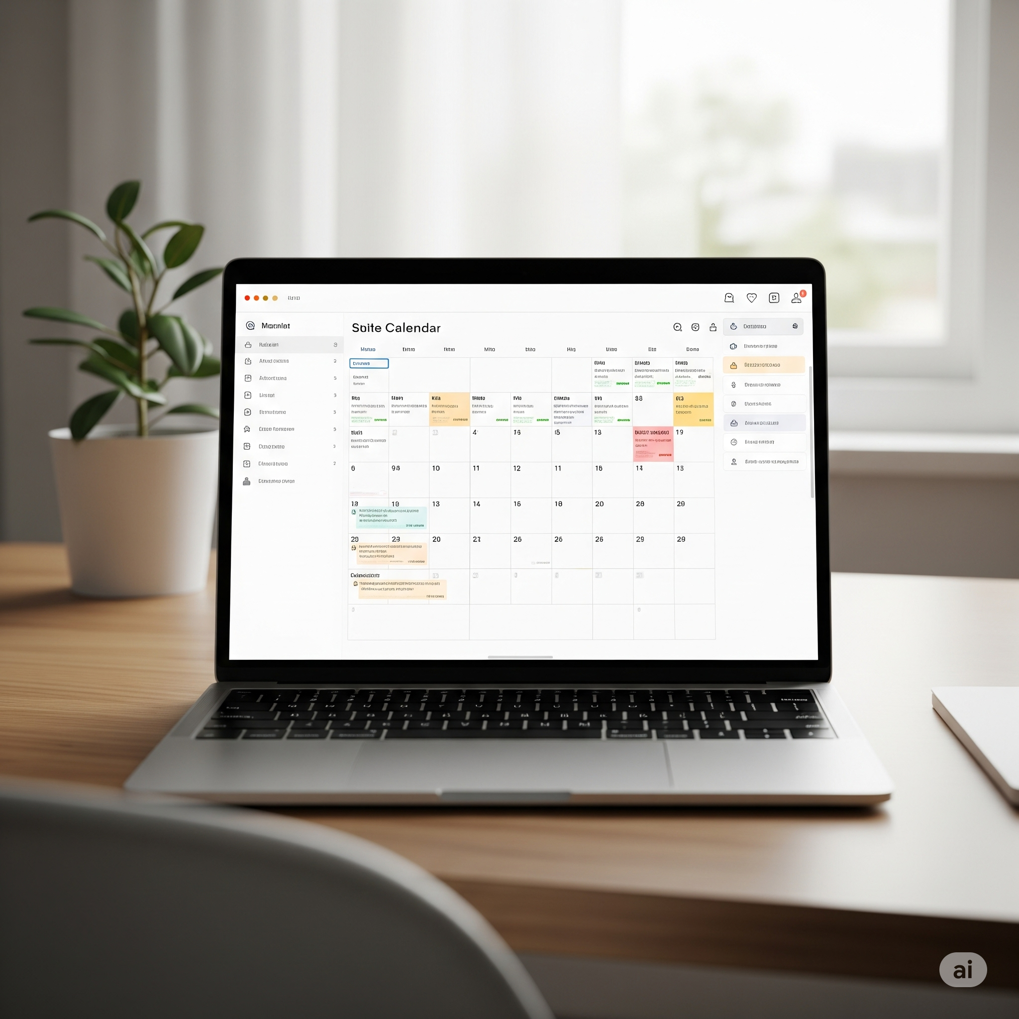 Calendar management interface on laptop
