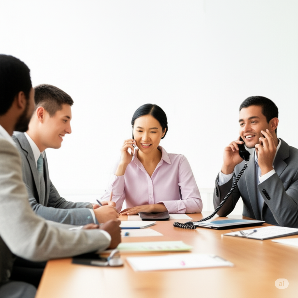 Business professionals providing customer support